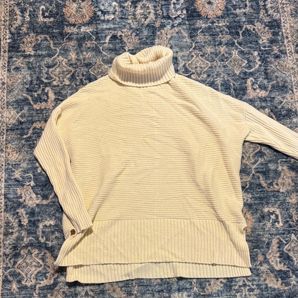 Cream Turtleneck Ribbed Sweater - Women